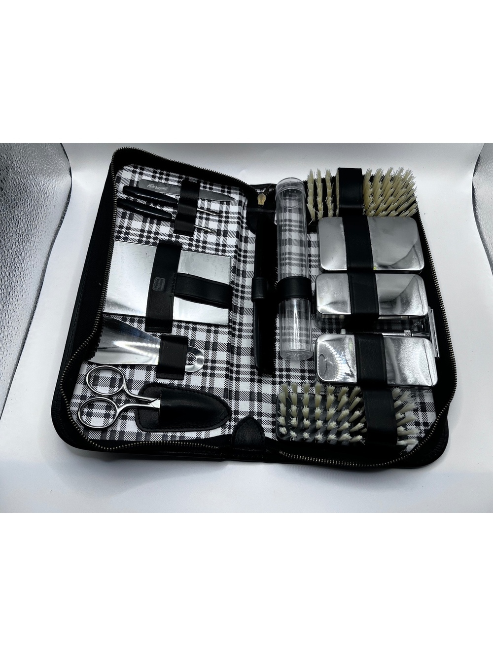 Vintage Western Germany Grooming Kit Sterling Silver Black Carrying case